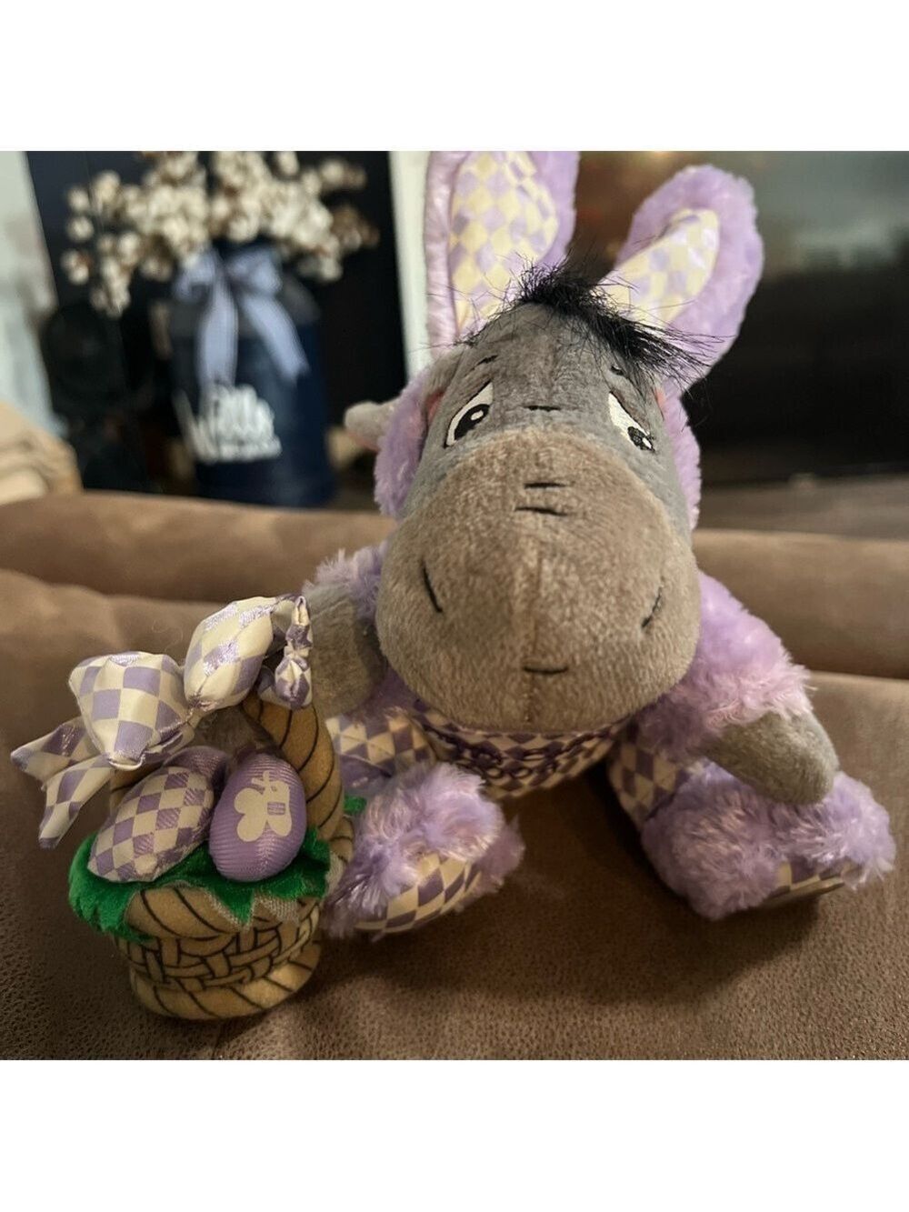 Purple and Gray Disney Eeyore Plush with Basket